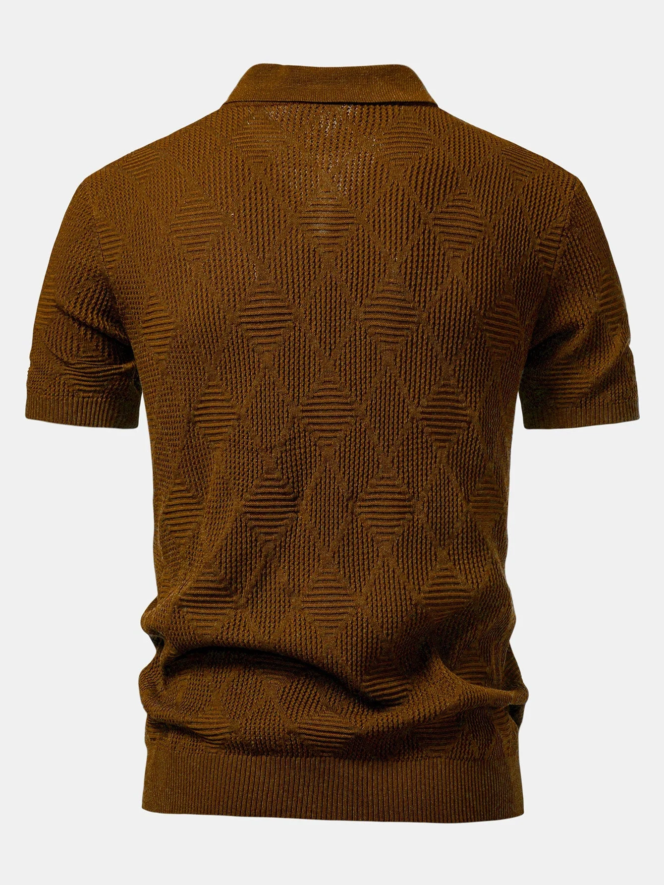 Aiden | Rhombus Textured Zip Up Knitted Polo Shirt - Image 11