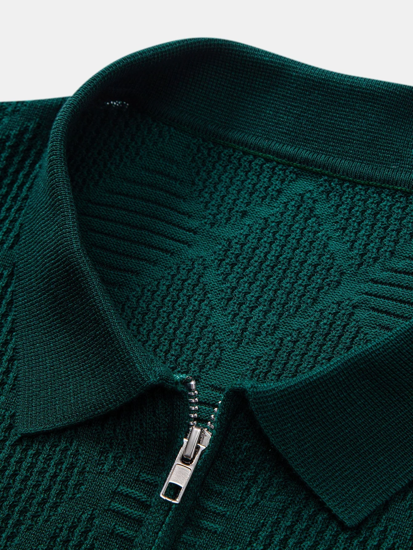 Aiden | Rhombus Textured Zip Up Knitted Polo Shirt - Image 12