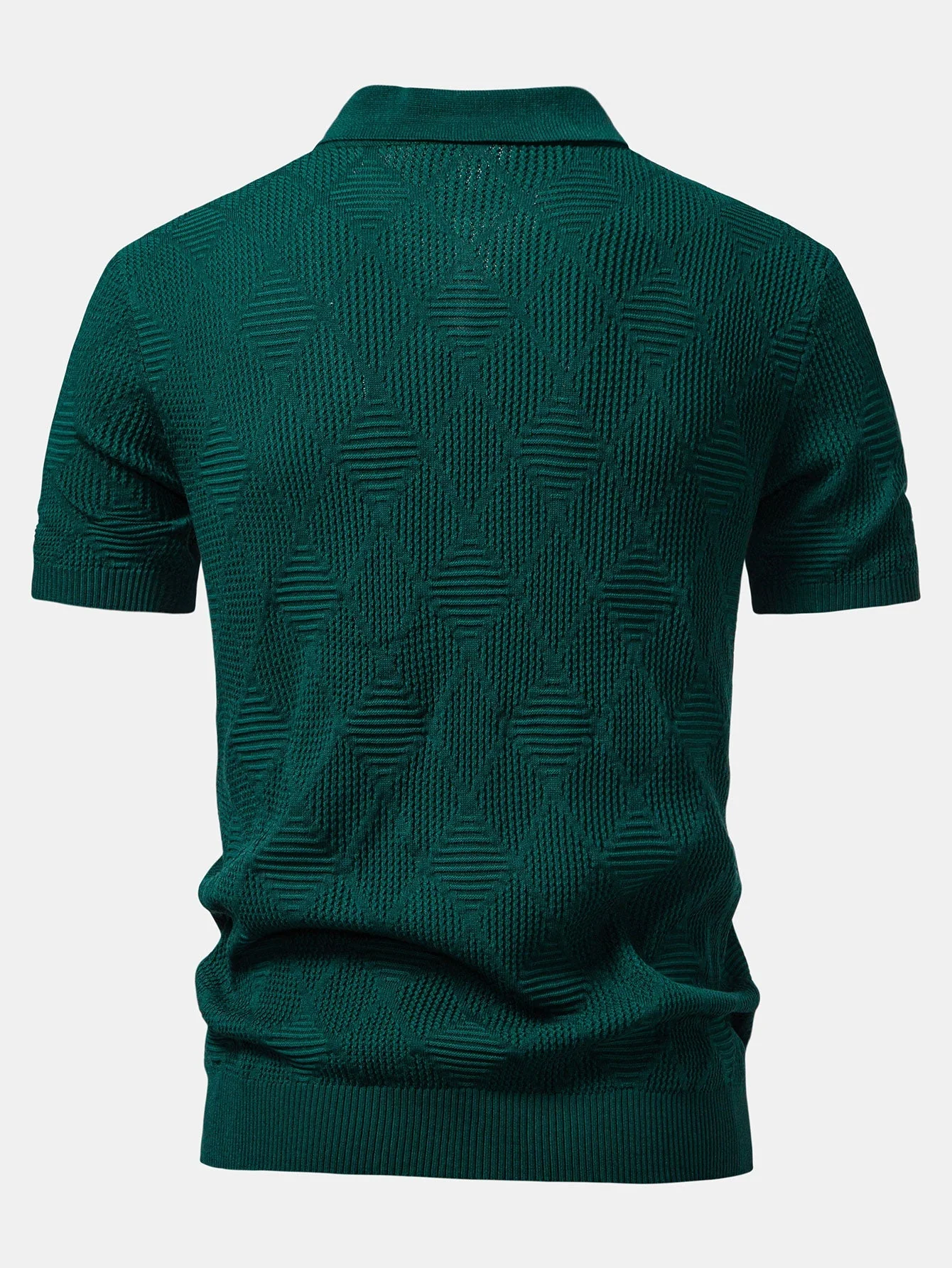 Aiden | Rhombus Textured Zip Up Knitted Polo Shirt - Image 5