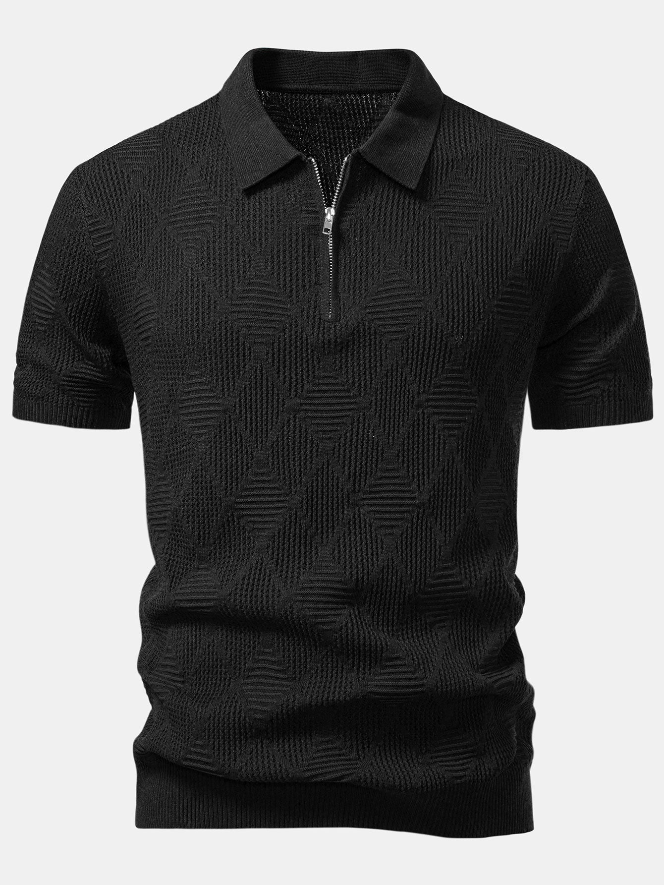 Aiden | Rhombus Textured Zip Up Knitted Polo Shirt - Image 6