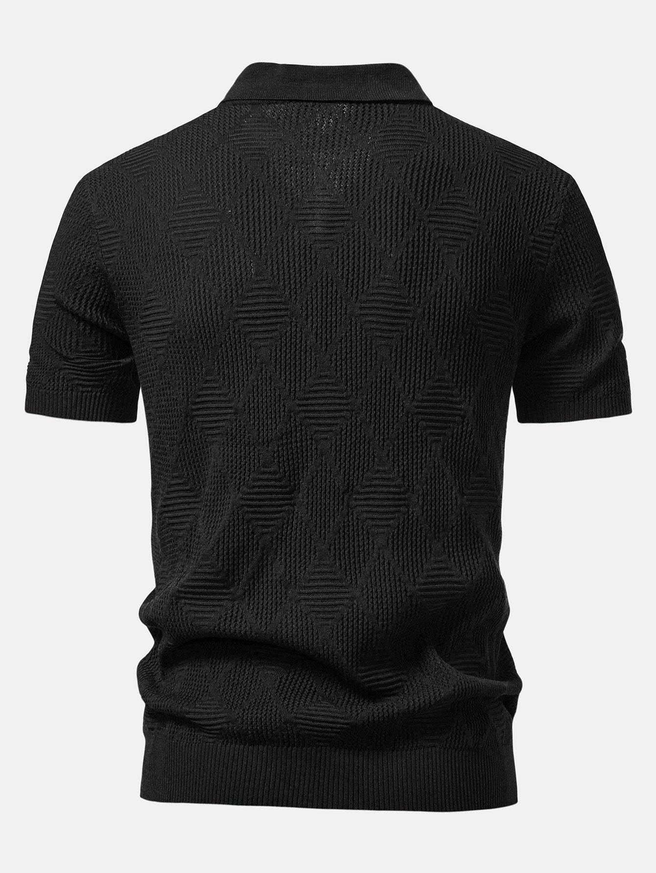 Aiden | Rhombus Textured Zip Up Knitted Polo Shirt - Image 7