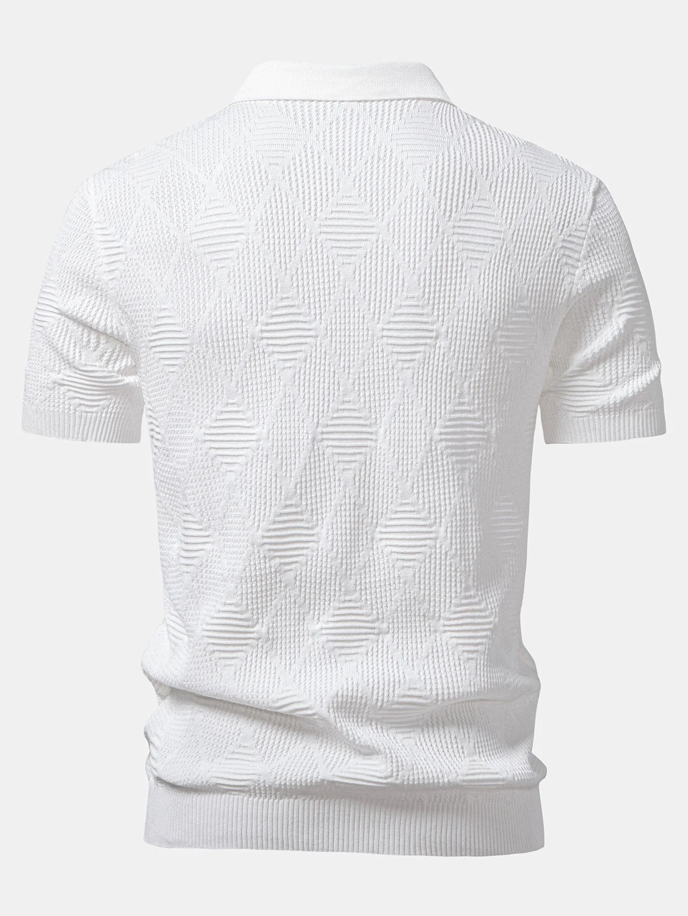 Aiden | Rhombus Textured Zip Up Knitted Polo Shirt - Image 9