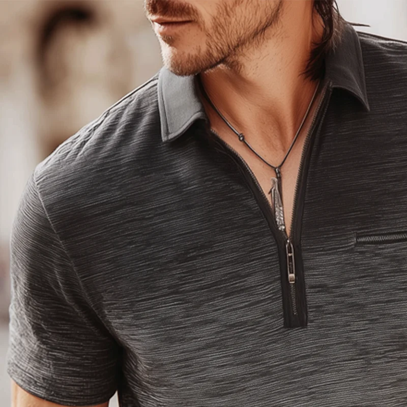 Anton | Men'S Business Gradient Texture Print Half Zip Lapel Short Sleeve T-Shirt - Image 6