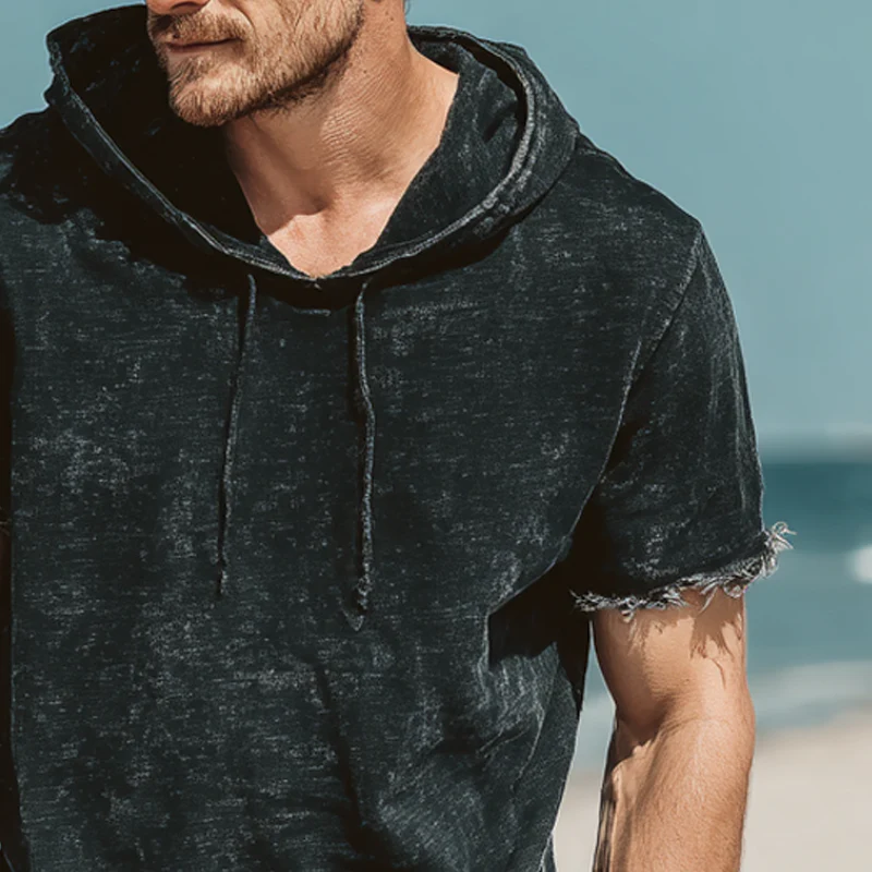 Burt | Men'S Vintage Distressed Print Short Sleeve Hoodie - Image 3