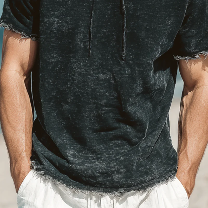 Burt | Men'S Vintage Distressed Print Short Sleeve Hoodie - Image 4