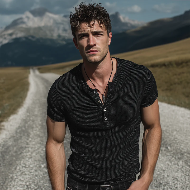 Chandler | Men'S Vintage Casual Striped Henley Short Sleeve T-Shirt - Image 3