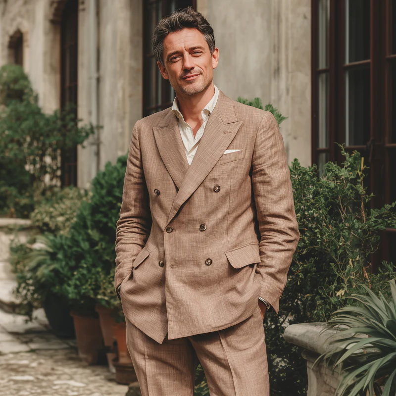 Clark | Men'S Vintage Elegant Breathable Linen Peak Lapel Double Breasted Slim Fit Blazer - Image 3