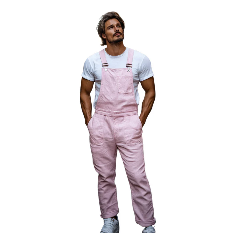 Dario | Men'S Casual Breathable Linen Solid Color Multi-Pocket Straight Trousers Jumpsuit - Image 3