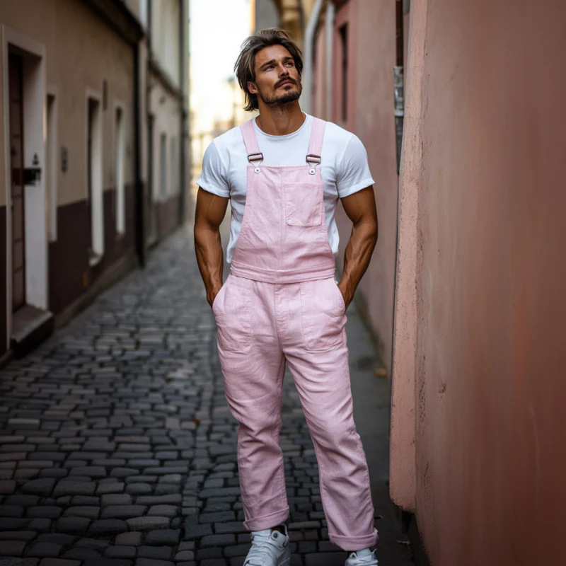 Dario | Men'S Casual Breathable Linen Solid Color Multi-Pocket Straight Trousers Jumpsuit - Image 4