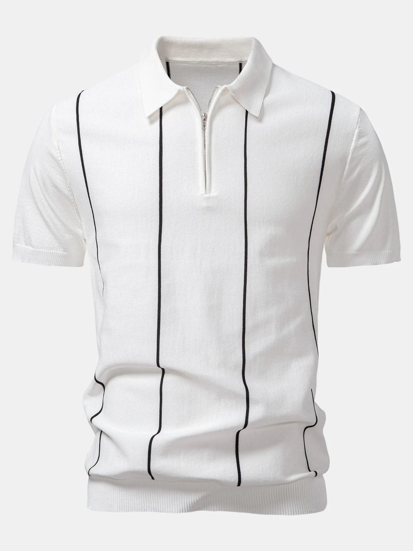 David | Stripe Zip Up Knitted Polo Shirt - Image 5