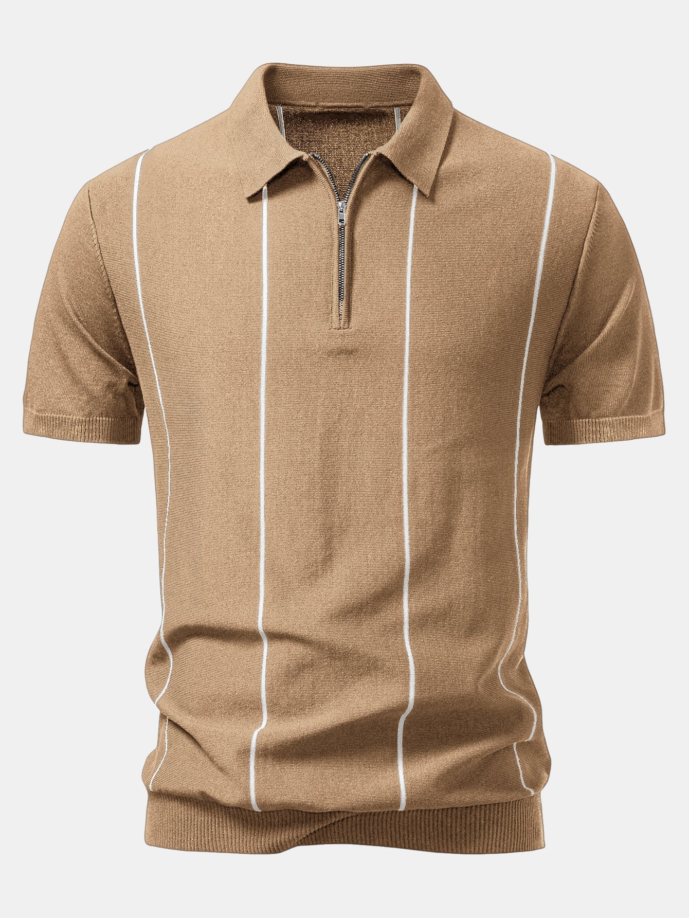 David | Stripe Zip Up Knitted Polo Shirt - Image 7