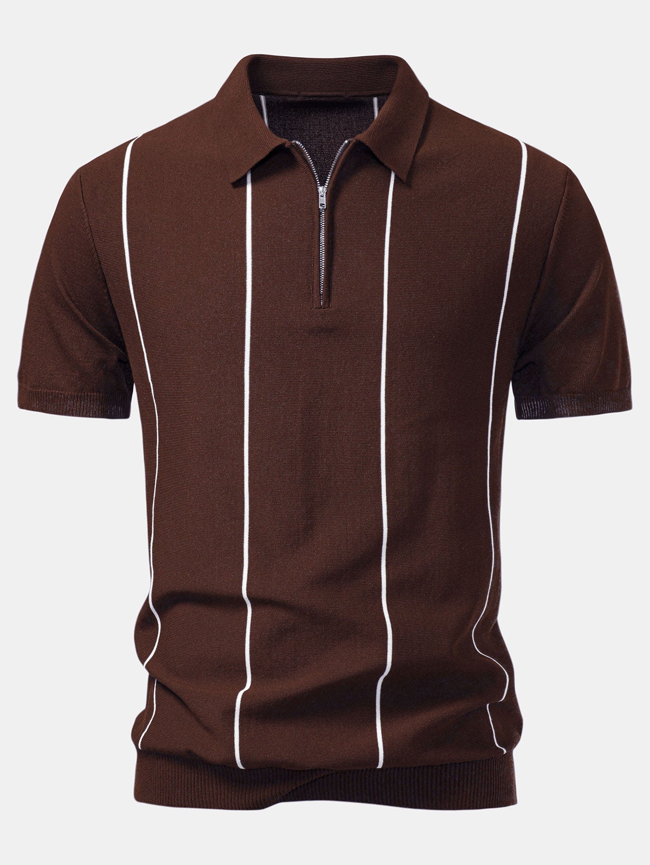 David | Stripe Zip Up Knitted Polo Shirt - Image 9