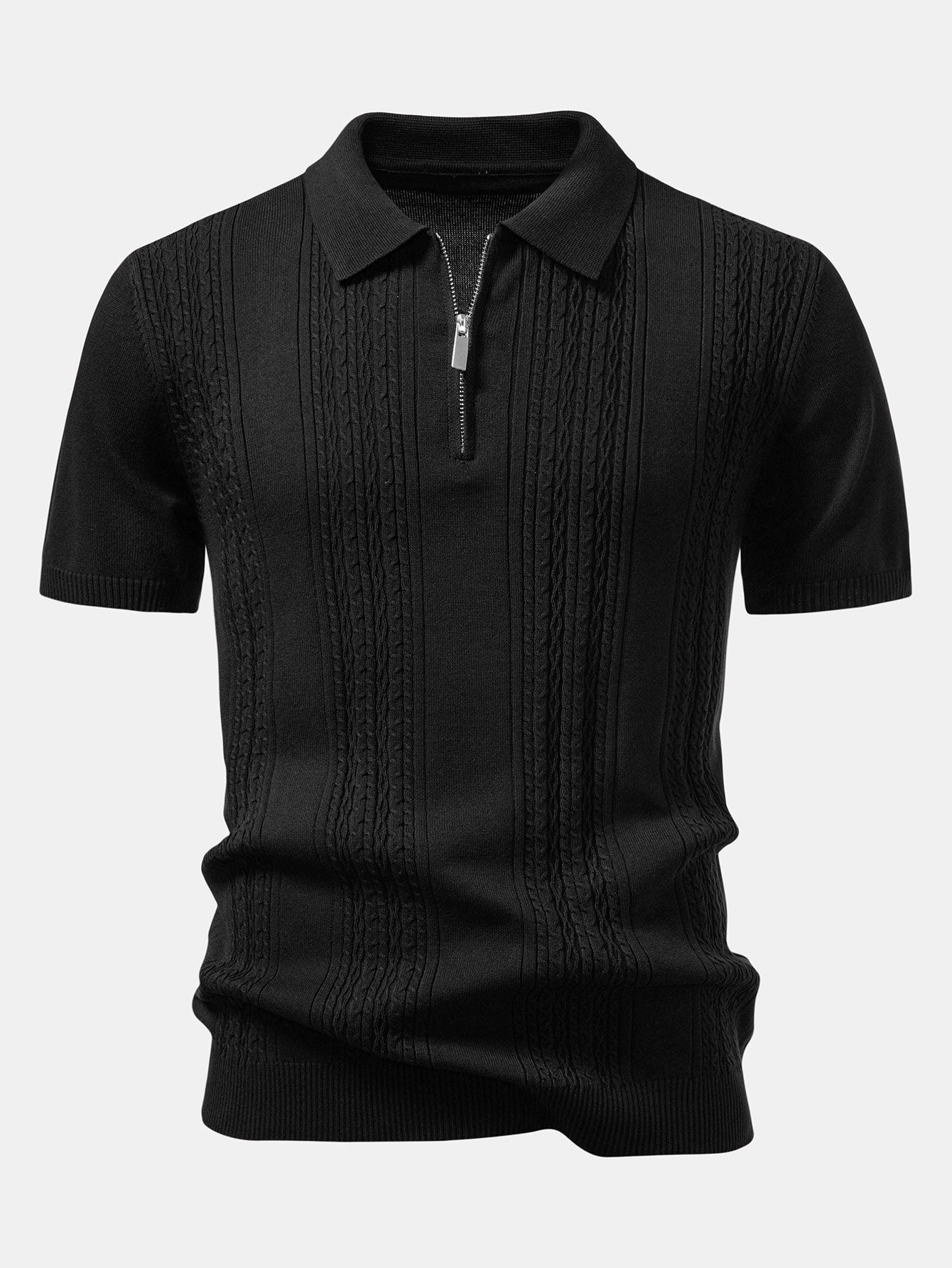 Elijah | Twist Jacquard Knitted Zipper Polo Shirt - Image 11
