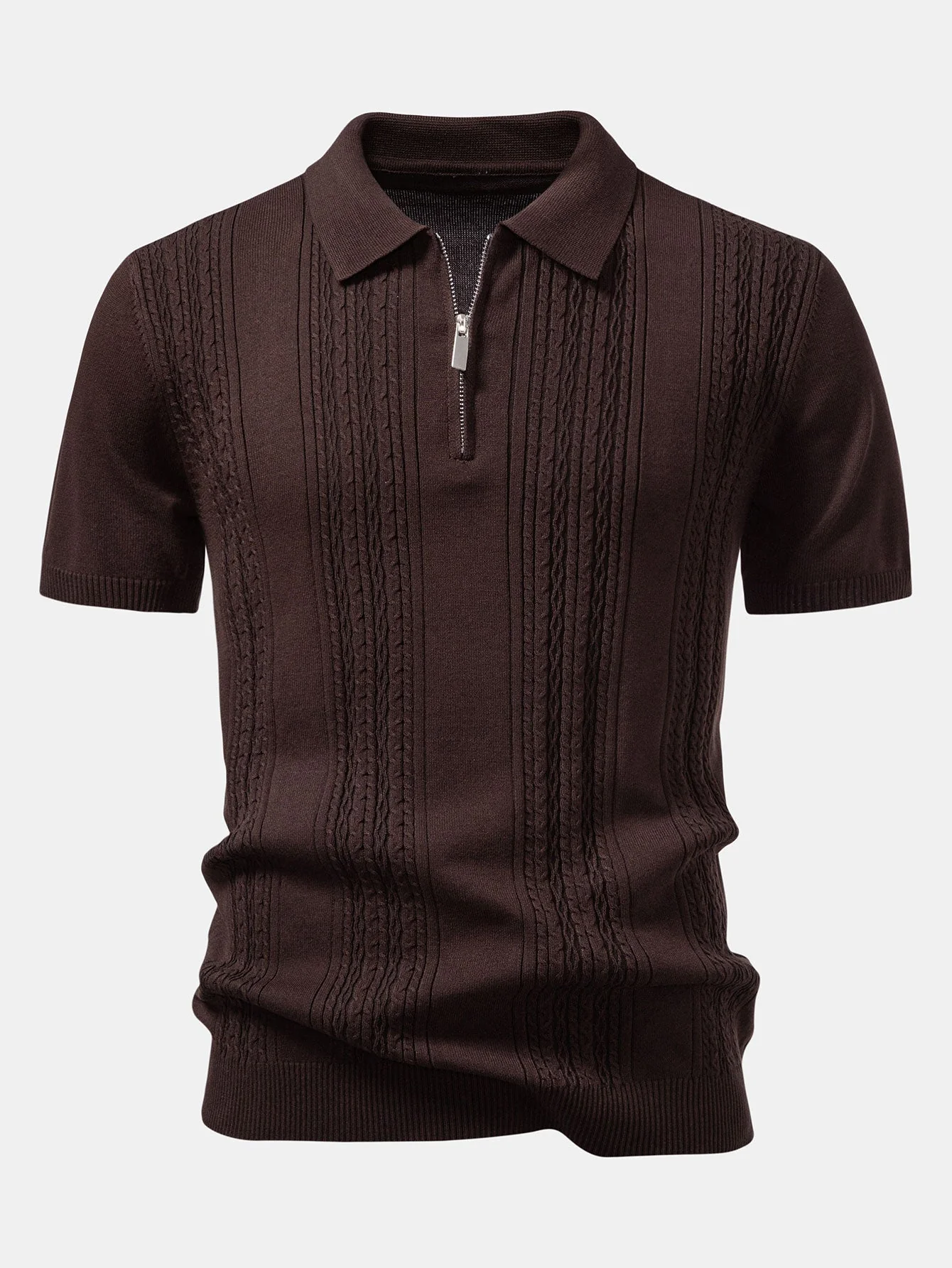 Elijah | Twist Jacquard Knitted Zipper Polo Shirt - Image 13