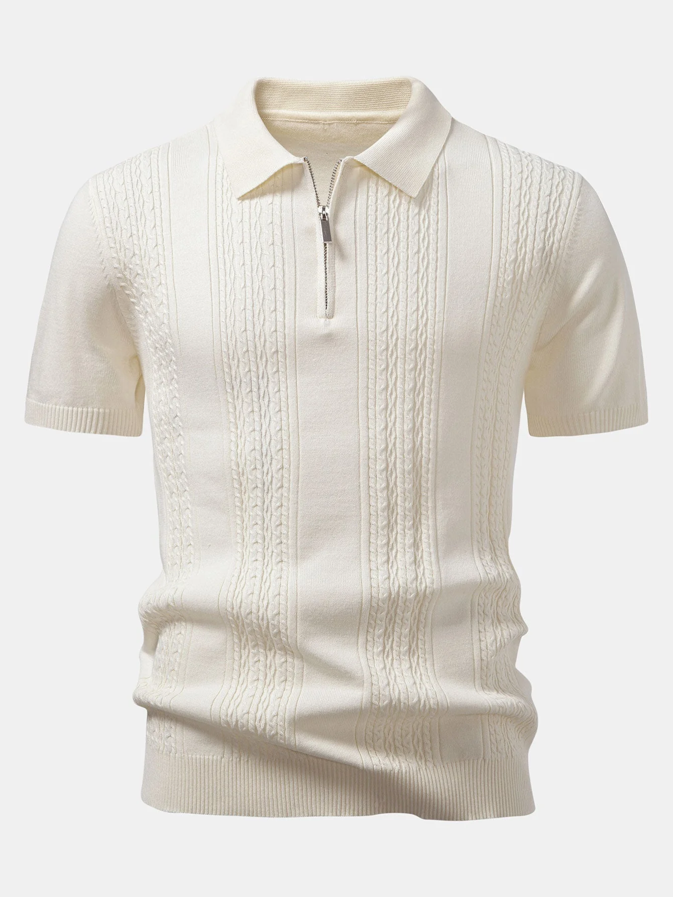 Elijah | Twist Jacquard Knitted Zipper Polo Shirt - Image 9