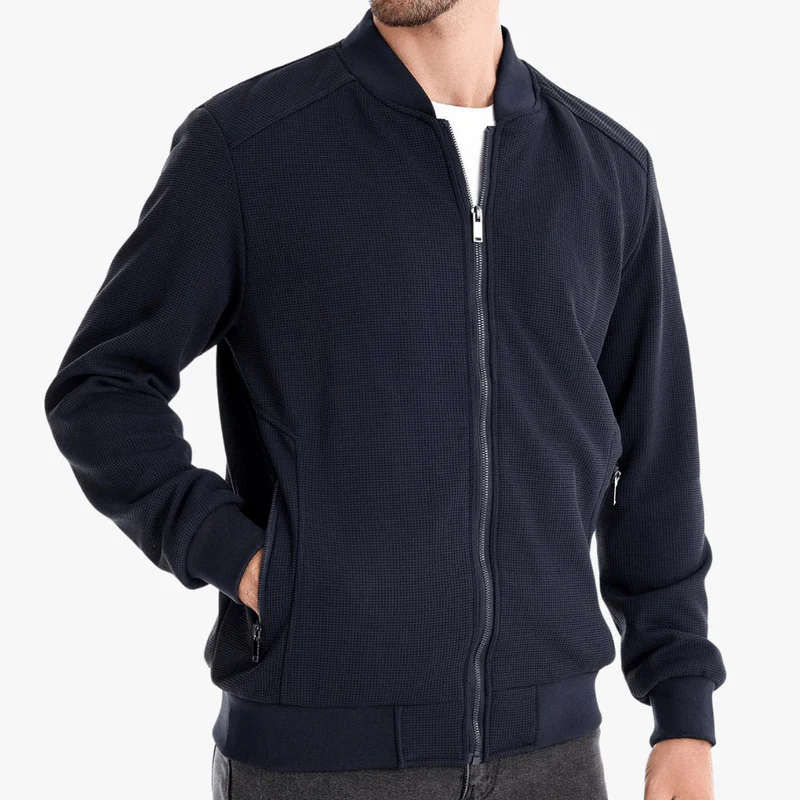 Eusebius | Men Waffle Bomber Jacket – Lightweight & Breathable - Textured Knit - Image 3