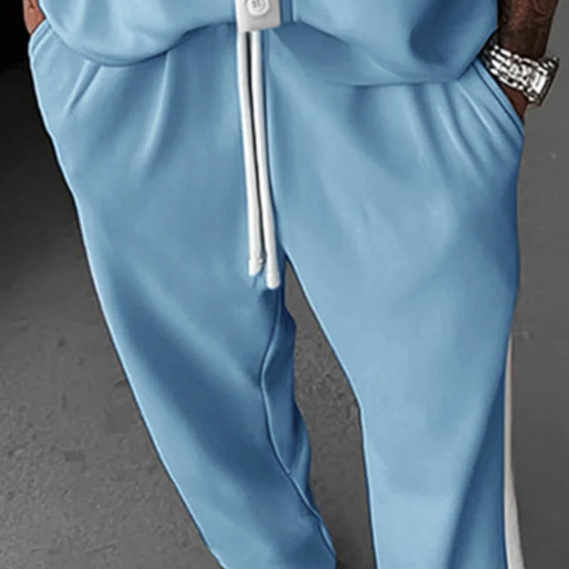 Gerardo | Men'S Casual Cotton Blended Colorblock Lapel Patch Pocket Loose Short Sleeve Shirt Elastic Waist Trousers Set - Image 3