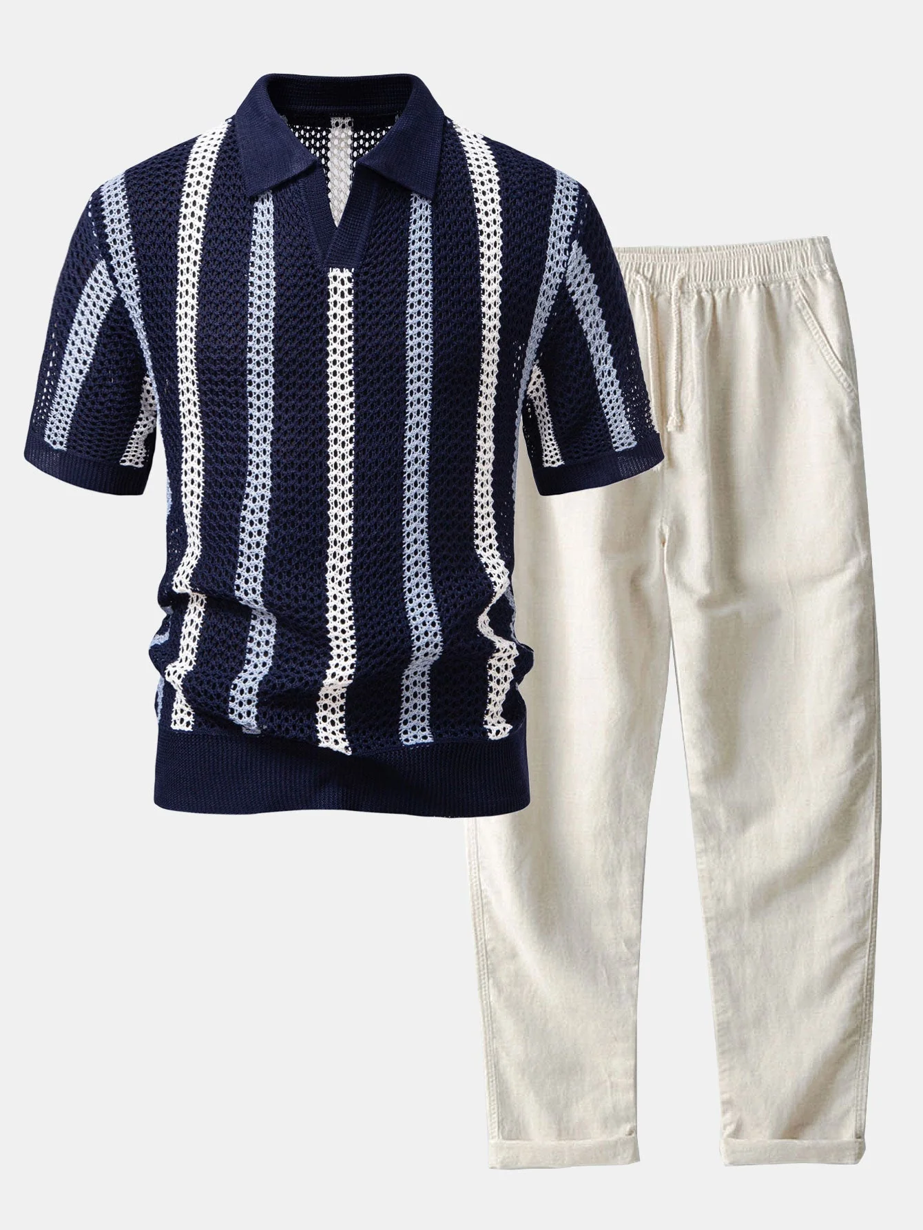 Hello Crochet Polo Shirt & Straight Linen Pants - Image 3