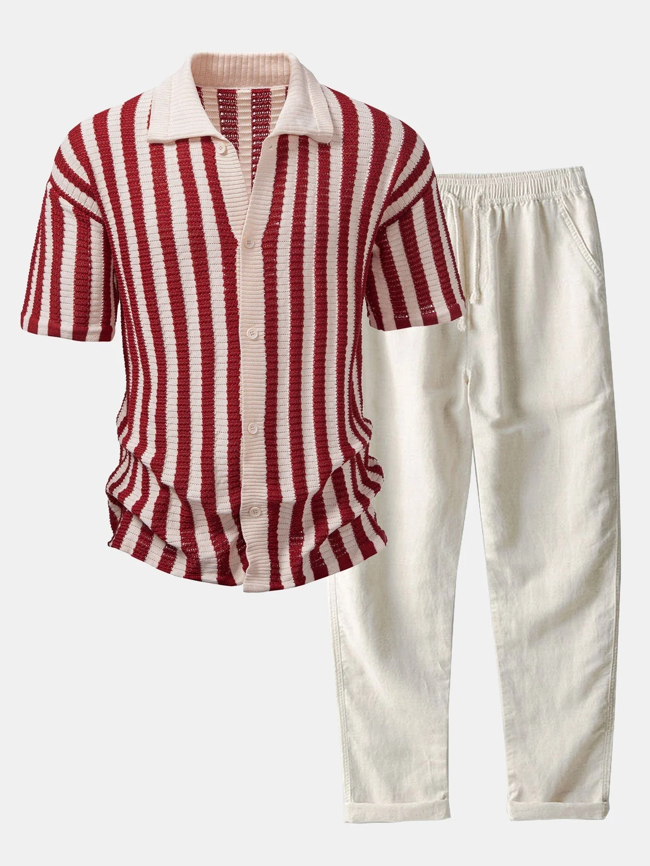 hola CROCHET STRIPED GRADIENT SHOULDER SHIRT & STRAIGHT LEG LINEN PANTS - Image 3