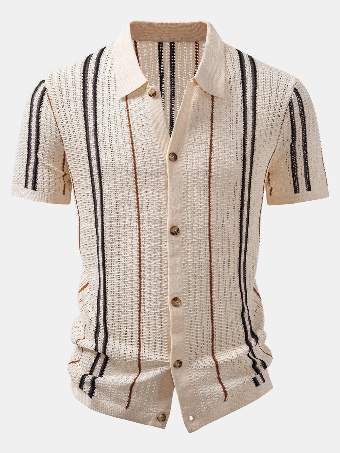 hola CROCHET STRIPED SHIRT WITH BUTTONS & STRAIGHT LEG LINEN PANTS - Image 5