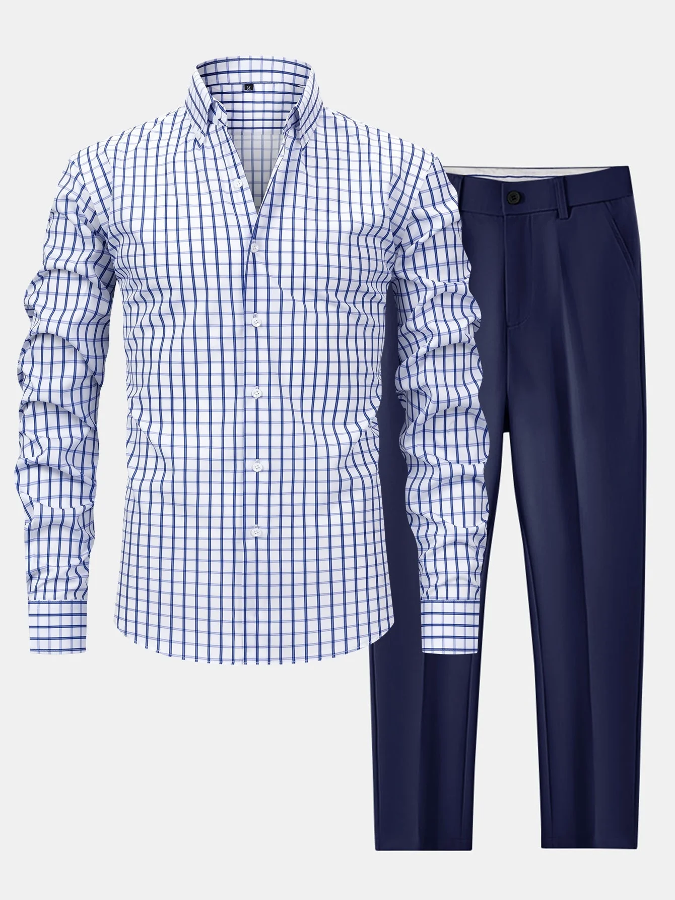 hola Long Sleeve Plaid Button-Down Shirt & Slim Fit Skinny Leg Pants - Image 3