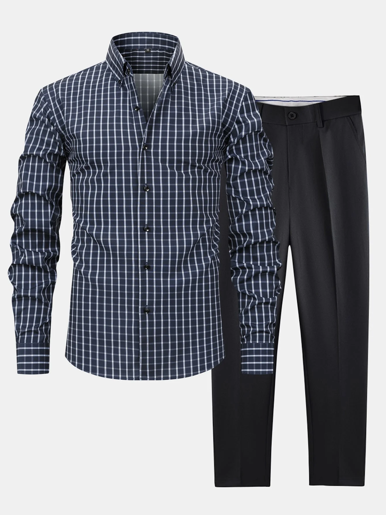 hola Long Sleeve Plaid Button-Down Shirt & Slim Fit Skinny Leg Pants - Image 5
