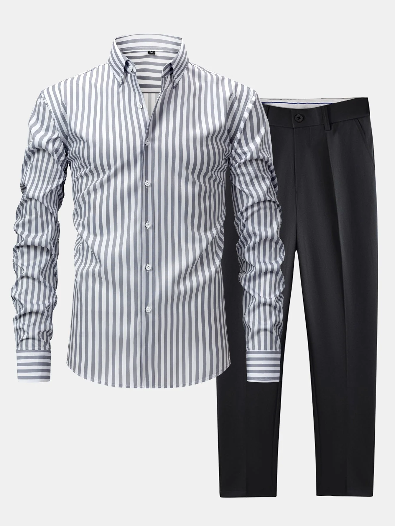 hola STRIPED LONG SLEEVE BUTTON-DOWN SHIRT & SLIM FIT WIDE LEG PANTS - Image 3