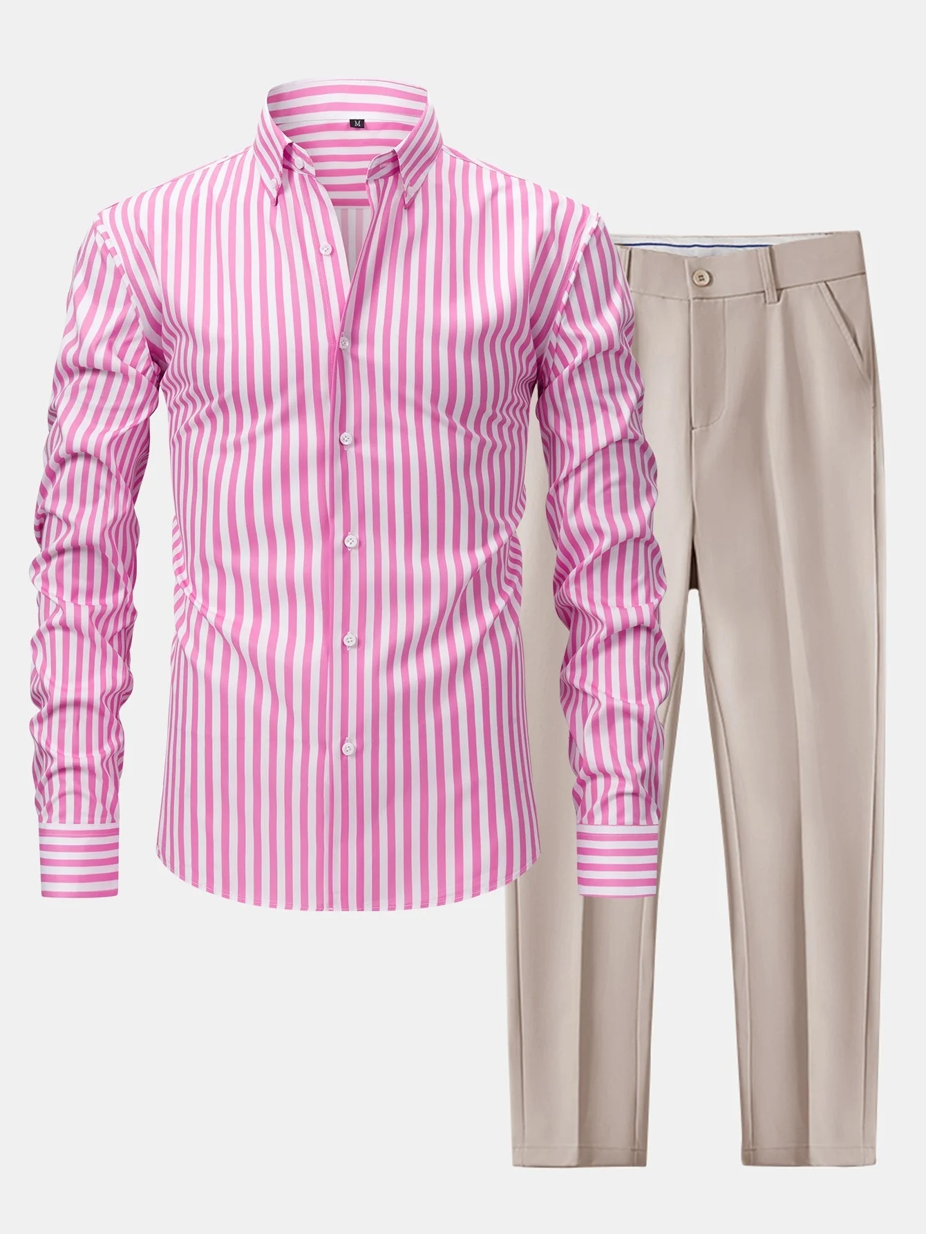 hola STRIPED LONG SLEEVE BUTTON-DOWN SHIRT & SLIM FIT WIDE LEG PANTS - Image 4
