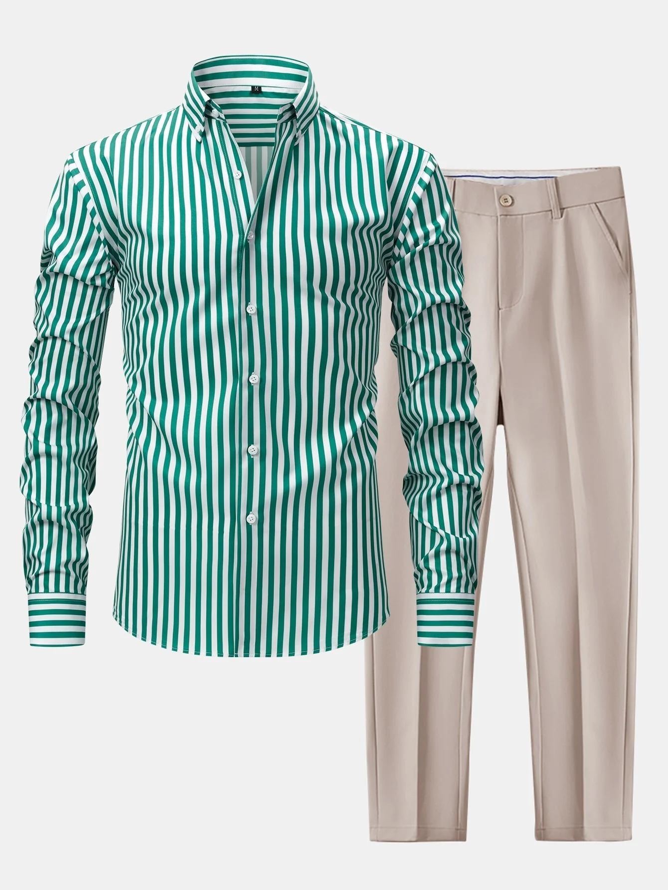 hola STRIPED LONG SLEEVE BUTTON-DOWN SHIRT & SLIM FIT WIDE LEG PANTS - Image 5
