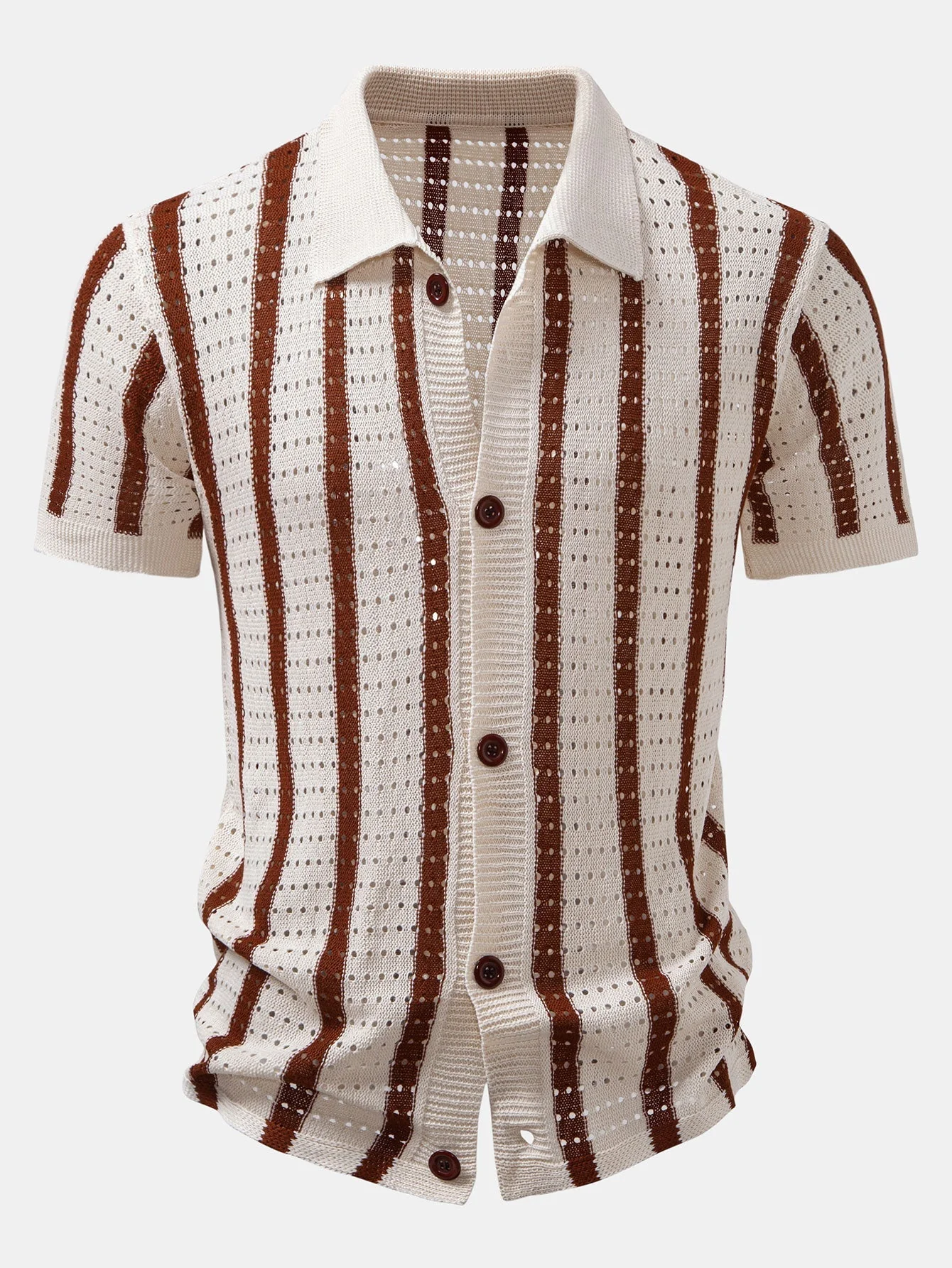 hola Striped shirt with knitted eyelets & straight leg linen trousers - Image 4