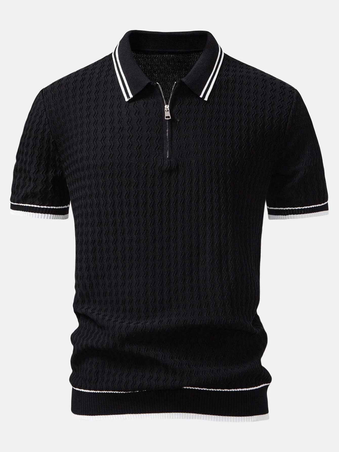 Jackson | Wave Jacquard Zip Up Knitted Polo Shirt - Image 4