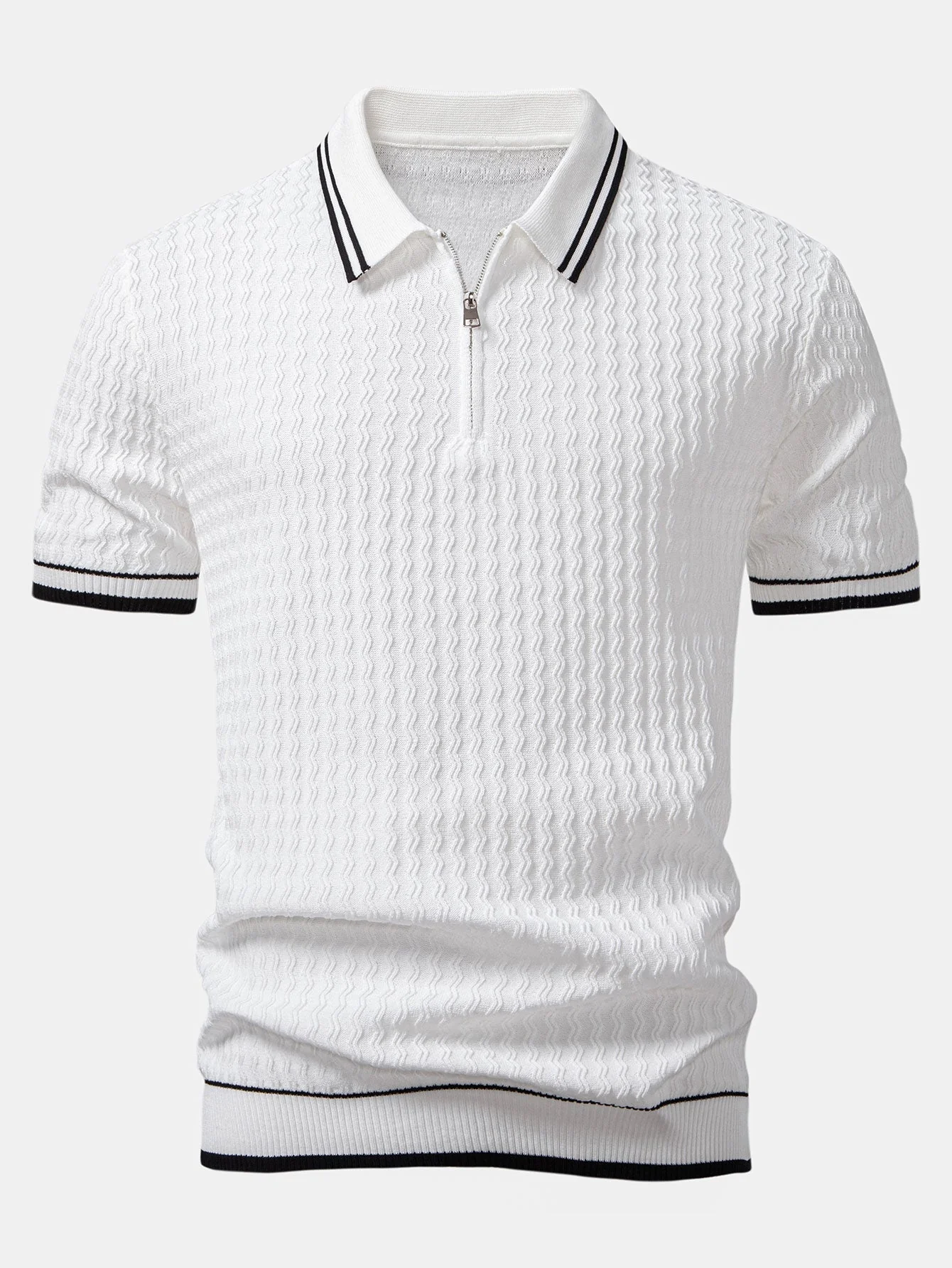 Jackson | Wave Jacquard Zip Up Knitted Polo Shirt - Image 6