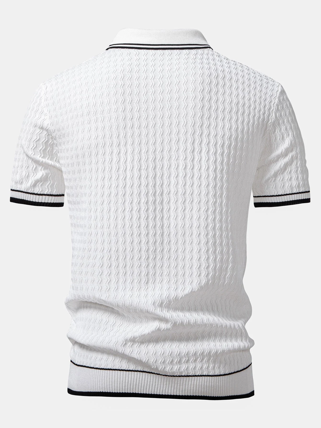 Jackson | Wave Jacquard Zip Up Knitted Polo Shirt - Image 7