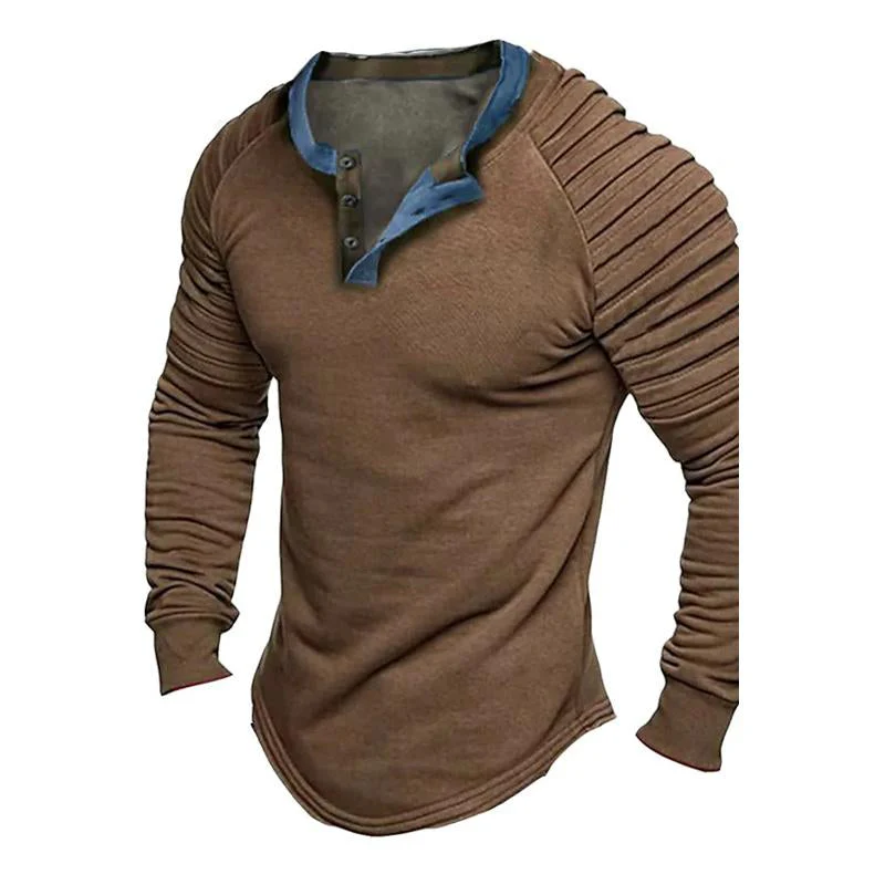 Men's Solid Color Long Sleeve Henley Shirt - Image 3