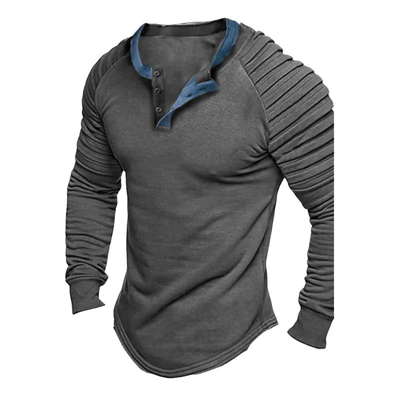 Men's Solid Color Long Sleeve Henley Shirt - Image 4