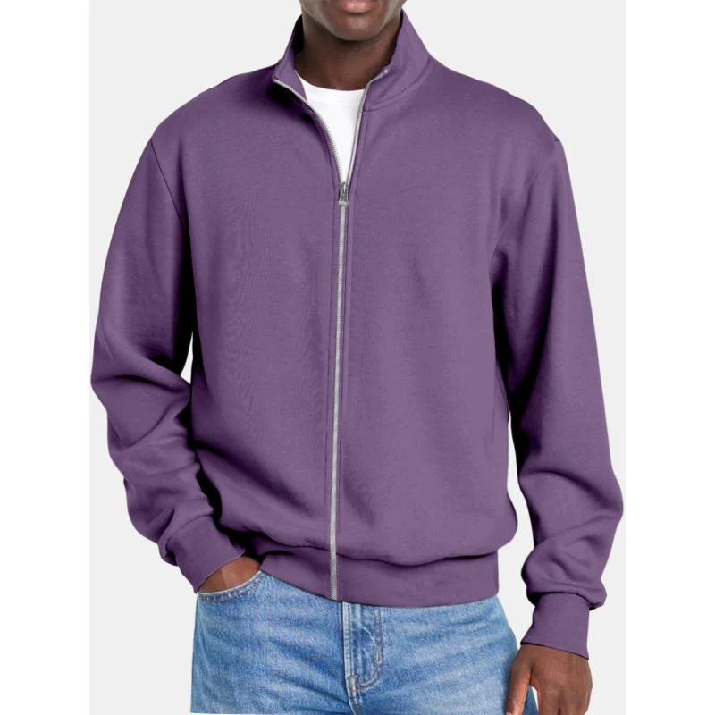 Men's Solid Coloripper Stand Collar Long Sleeve Sweatshirt Jacket - Image 10