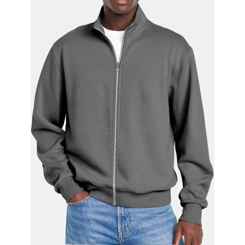 Men's Solid Coloripper Stand Collar Long Sleeve Sweatshirt Jacket - Image 3