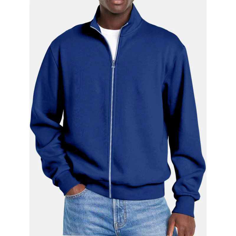 Men's Solid Coloripper Stand Collar Long Sleeve Sweatshirt Jacket - Image 4