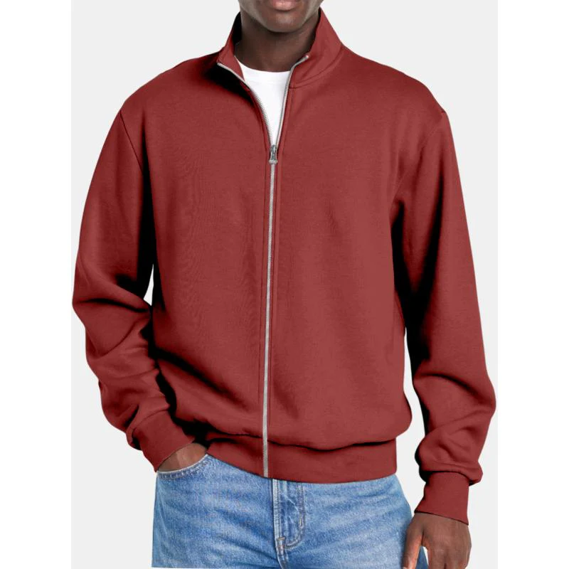 Men's Solid Coloripper Stand Collar Long Sleeve Sweatshirt Jacket - Image 9