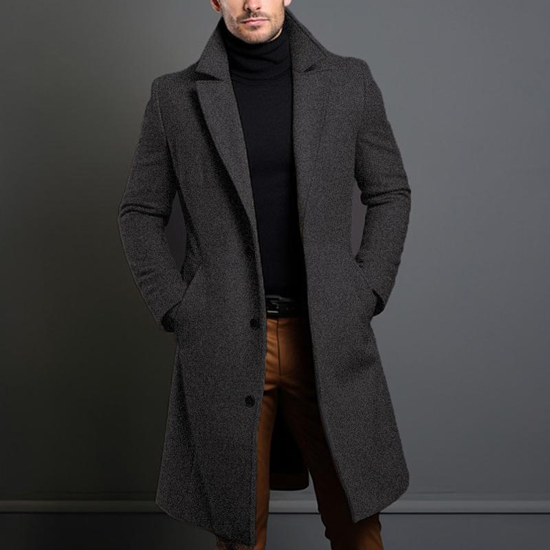 Men's Solid Notch Lapel Single-breasted mid-length Coat - Image 3