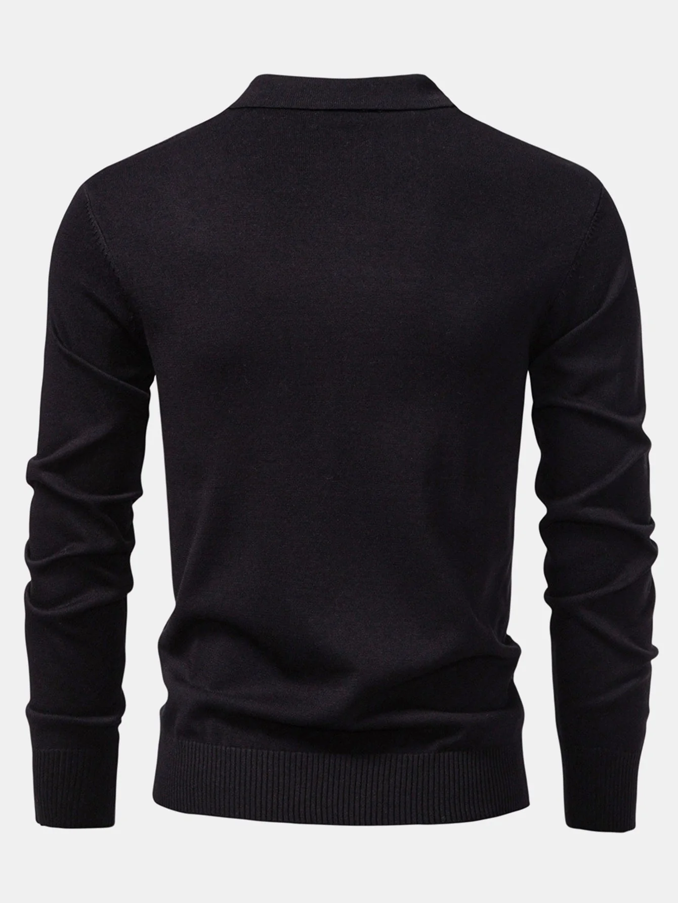 Steven | Long Sleeved Knitted Geometric Jacquard Zippe Polo Shirt - Image 10