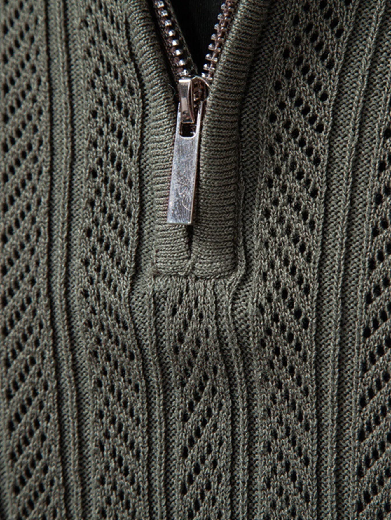 Steven | Long Sleeved Knitted Geometric Jacquard Zippe Polo Shirt - Image 5